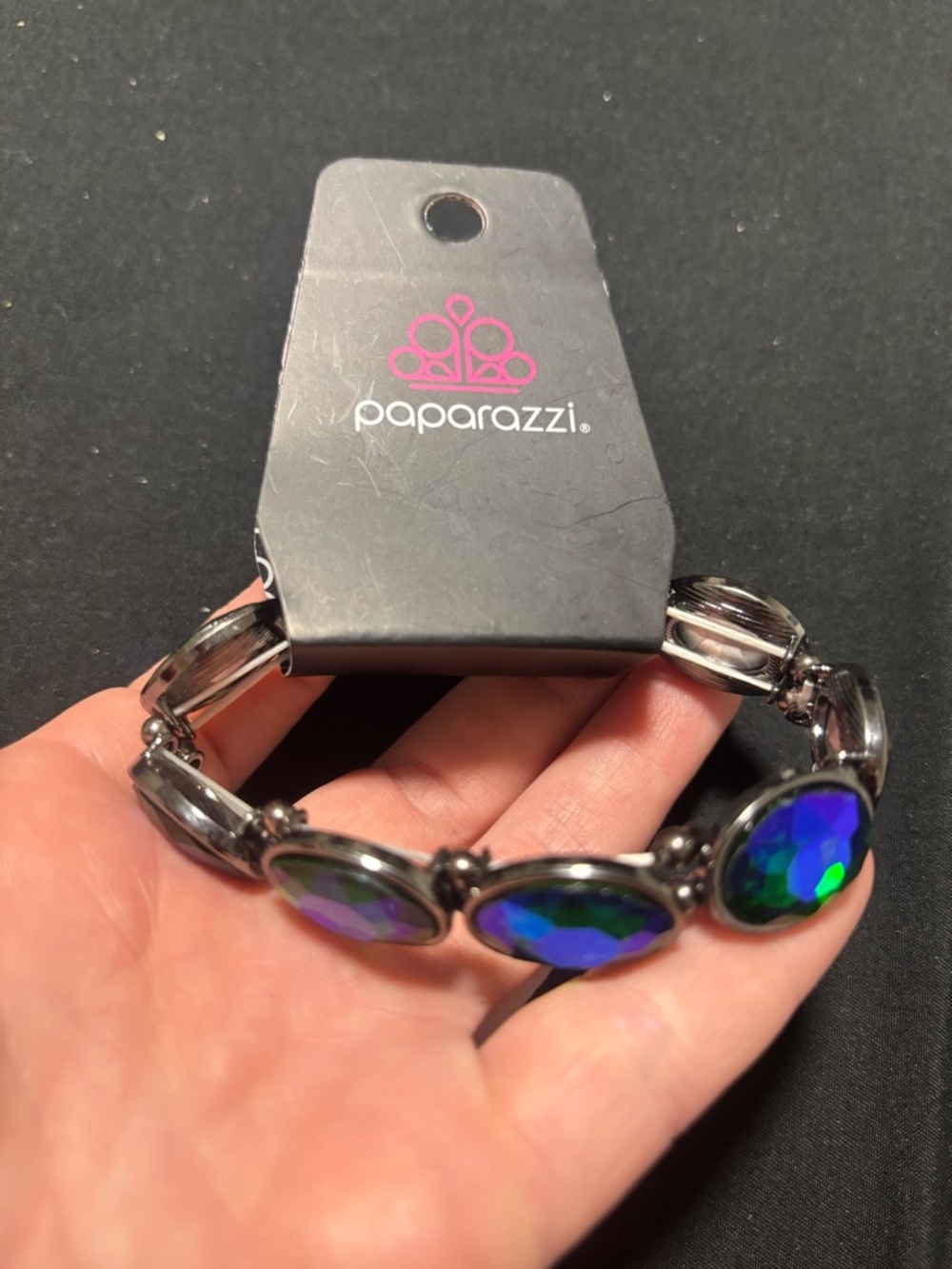 Paparazzi Blue-Green Iridescent Oval Stretch Bracelet